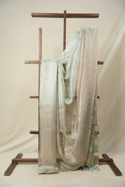 Mint Green Silver Tissue Tussar Silk Saree - SRMGSTTSS561
