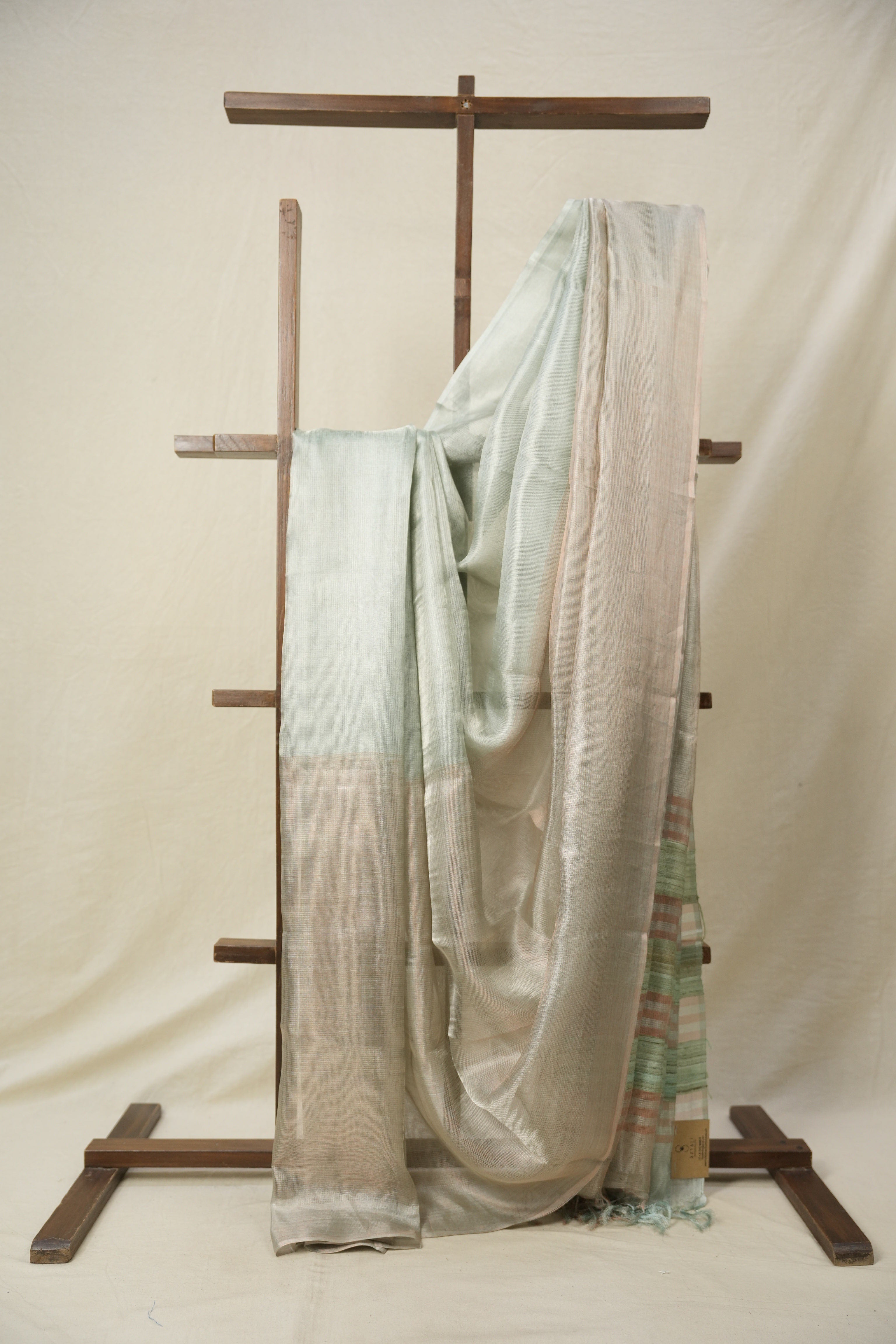 Mint Green Silver Tissue Tussar Silk Saree - SRMGSTTSS561