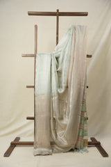 Mint Green Silver Tissue Tussar Silk Saree - SRMGSTTSS561