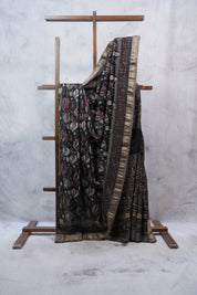Black HBP Cotton Silk Saree With Maheshwari Border - SRBCSS1050