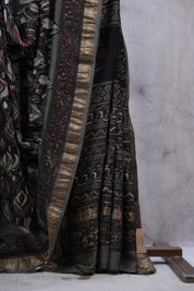 Black HBP Cotton Silk Saree With Maheshwari Border - SRBCSS1050