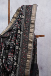 Black HBP Cotton Silk Saree With Maheshwari Border - SRBCSS1050