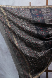 Black HBP Cotton Silk Saree With Maheshwari Border - SRBCSS1050