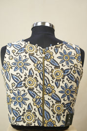 Cream HBP V-Neck Ajrakh Cotton Blouse - SRCACB65
