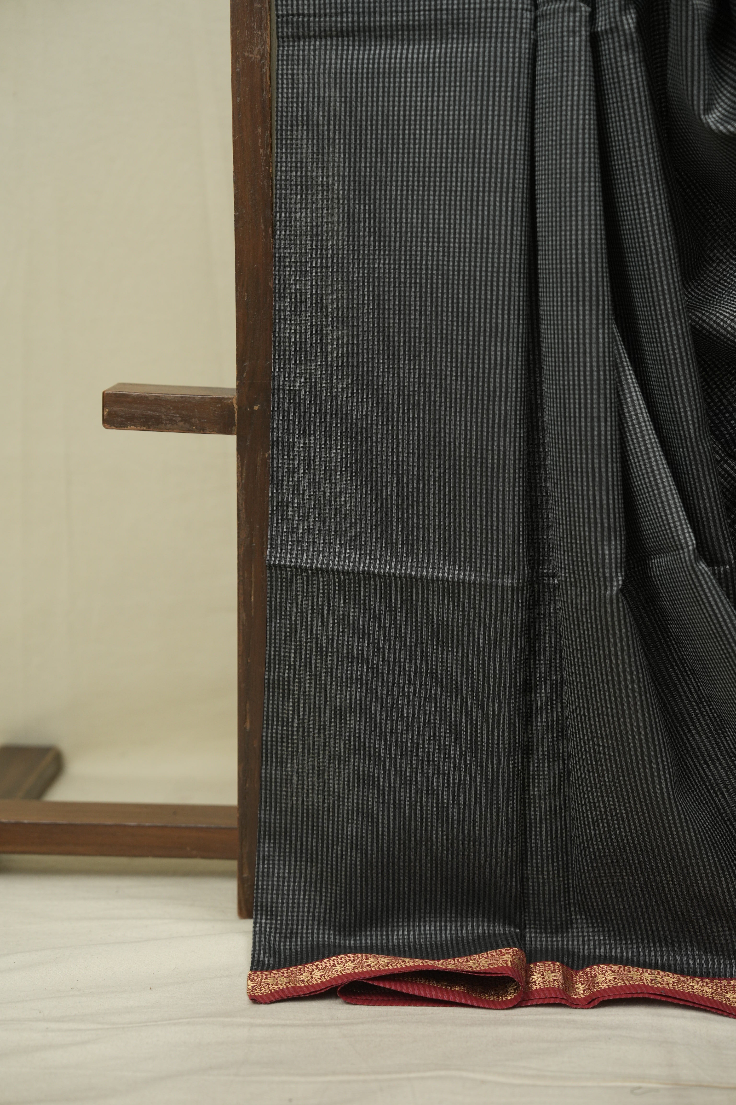 Grey-Black Maheshwari Saree - SRGBMS1343