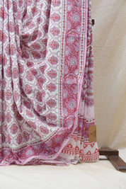 White HBP Cotton Saree - SRWCS2574