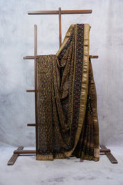 Olive Green HBP Cotton Silk Saree With Maheshwari Border - SROGCSS1026