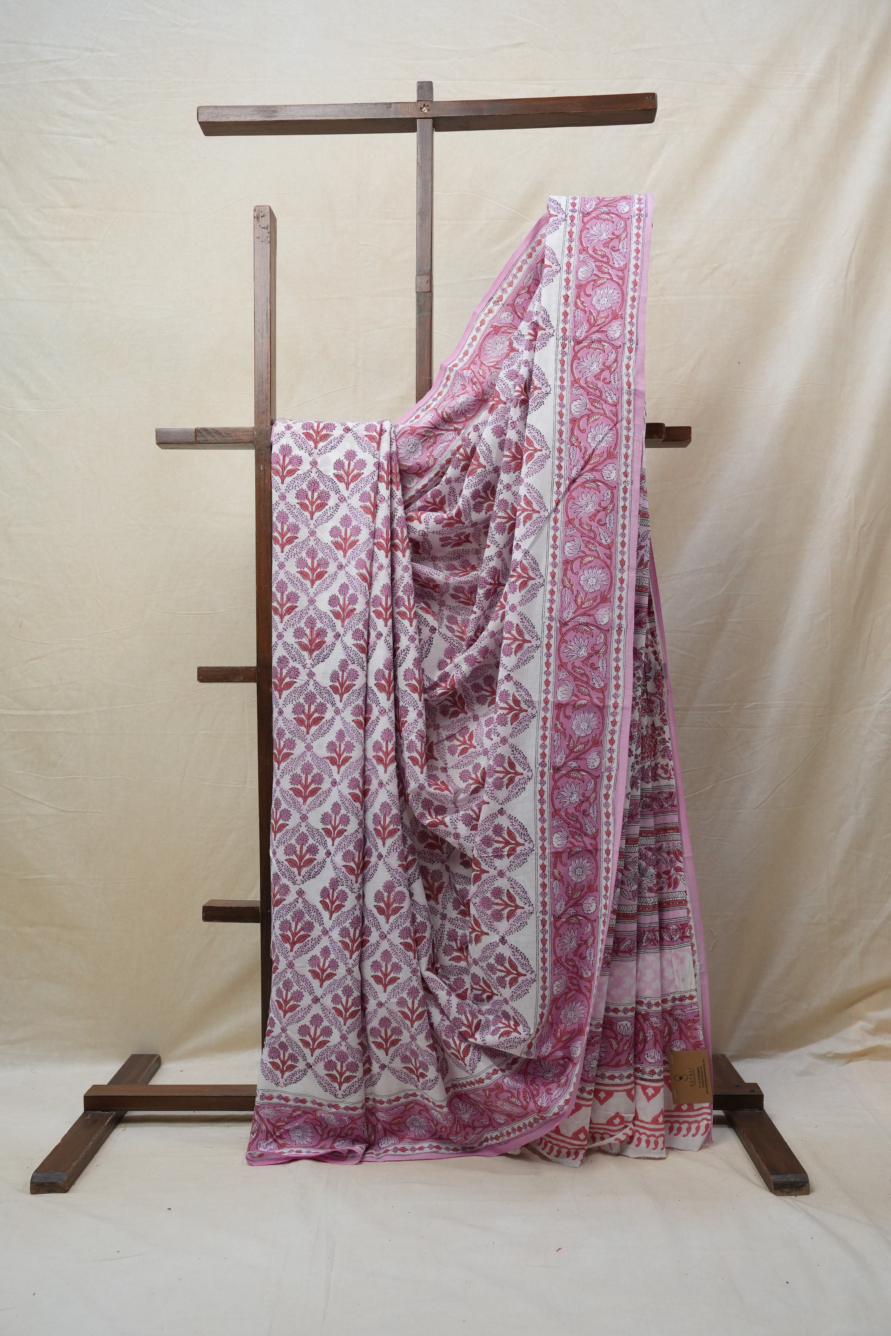 White HBP Cotton Saree - SRWCS2573