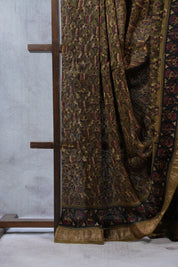 Olive Green HBP Cotton Silk Saree With Maheshwari Border - SROGCSS1026