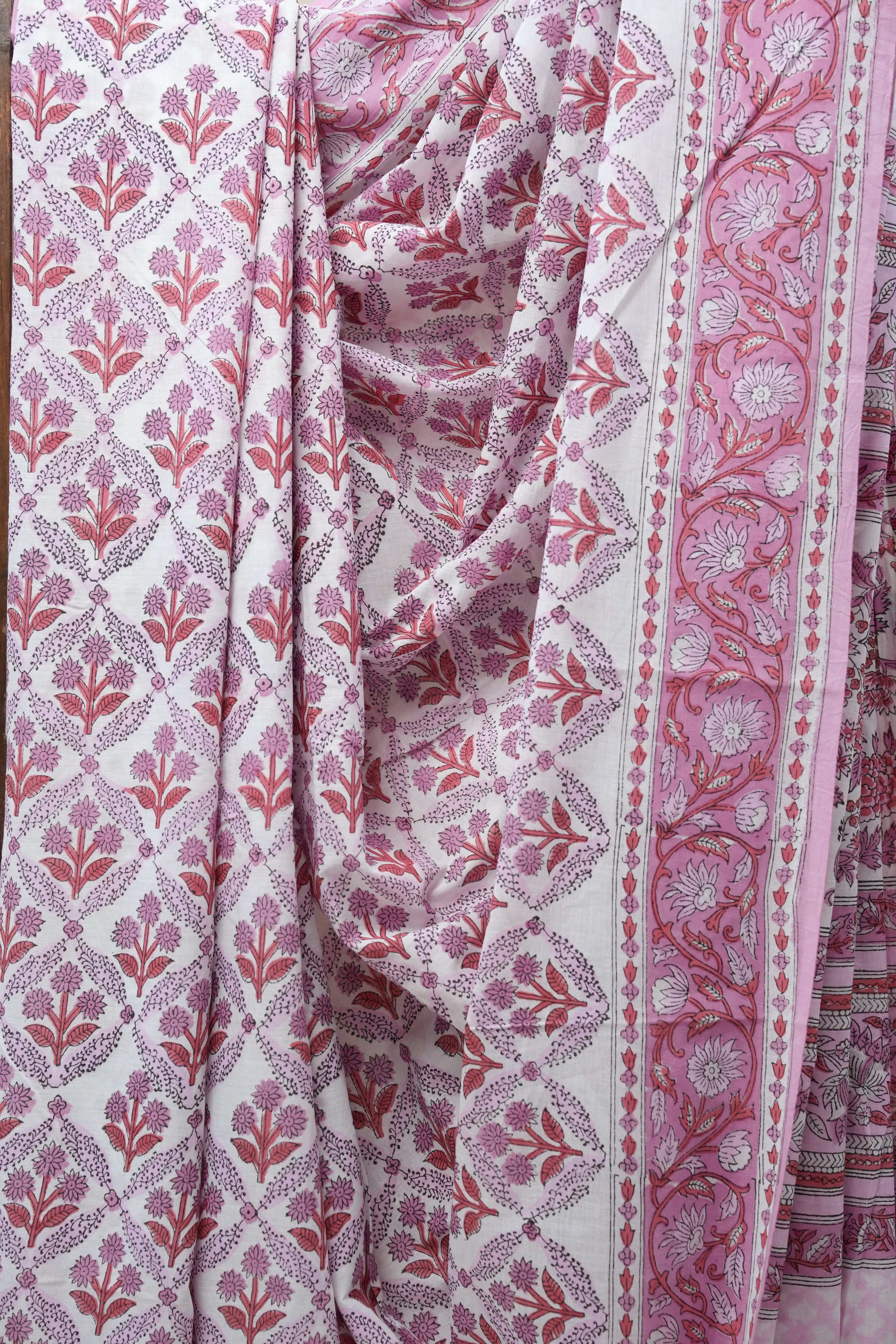 White HBP Cotton Saree - SRWCS2573