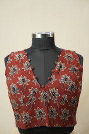 Maroon HBP V-Neck Ajrakh Cotton Blouse - SRMACB62