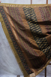 Olive Green HBP Cotton Silk Saree With Maheshwari Border - SROGCSS1026