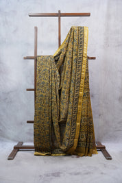 Olive Yellow HBP Cotton Silk Saree With Maheshwari Border - SROYCSS1025