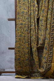 Olive Yellow HBP Cotton Silk Saree With Maheshwari Border - SROYCSS1025