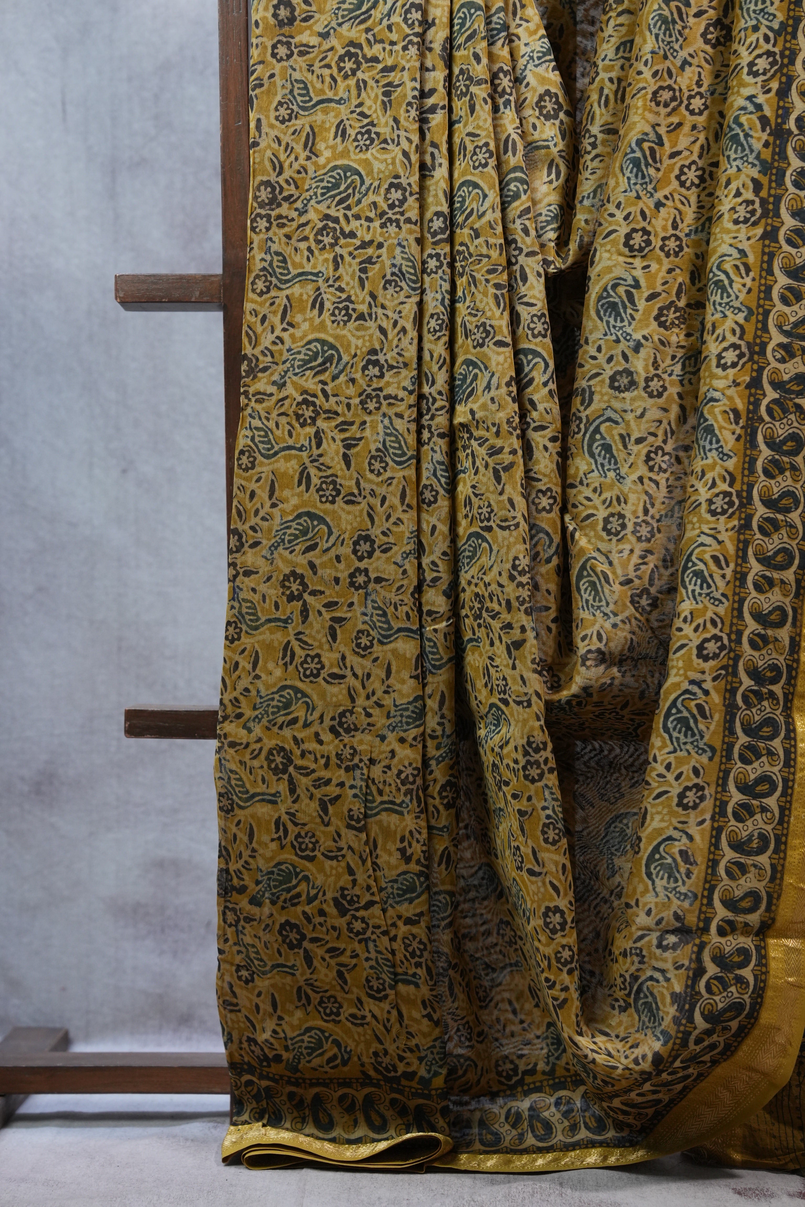 Olive Yellow HBP Cotton Silk Saree With Maheshwari Border - SROYCSS1025