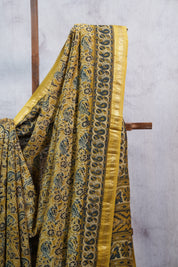 Olive Yellow HBP Cotton Silk Saree With Maheshwari Border - SROYCSS1025