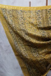 Olive Yellow HBP Cotton Silk Saree With Maheshwari Border - SROYCSS1025