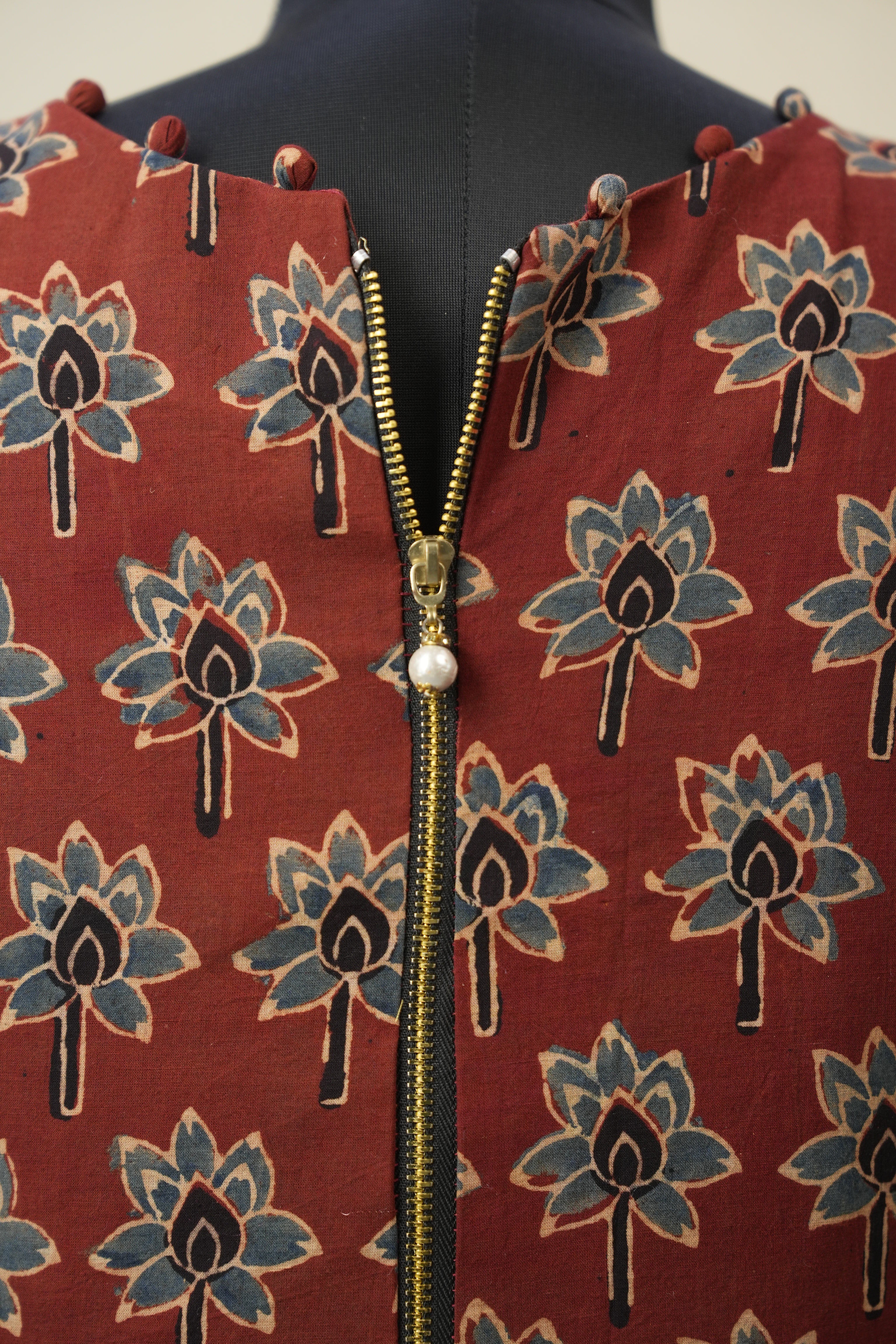 Maroon HBP V-Neck Ajrakh Cotton Blouse - SRMACB62