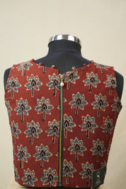 Maroon HBP V-Neck Ajrakh Cotton Blouse - SRMACB62