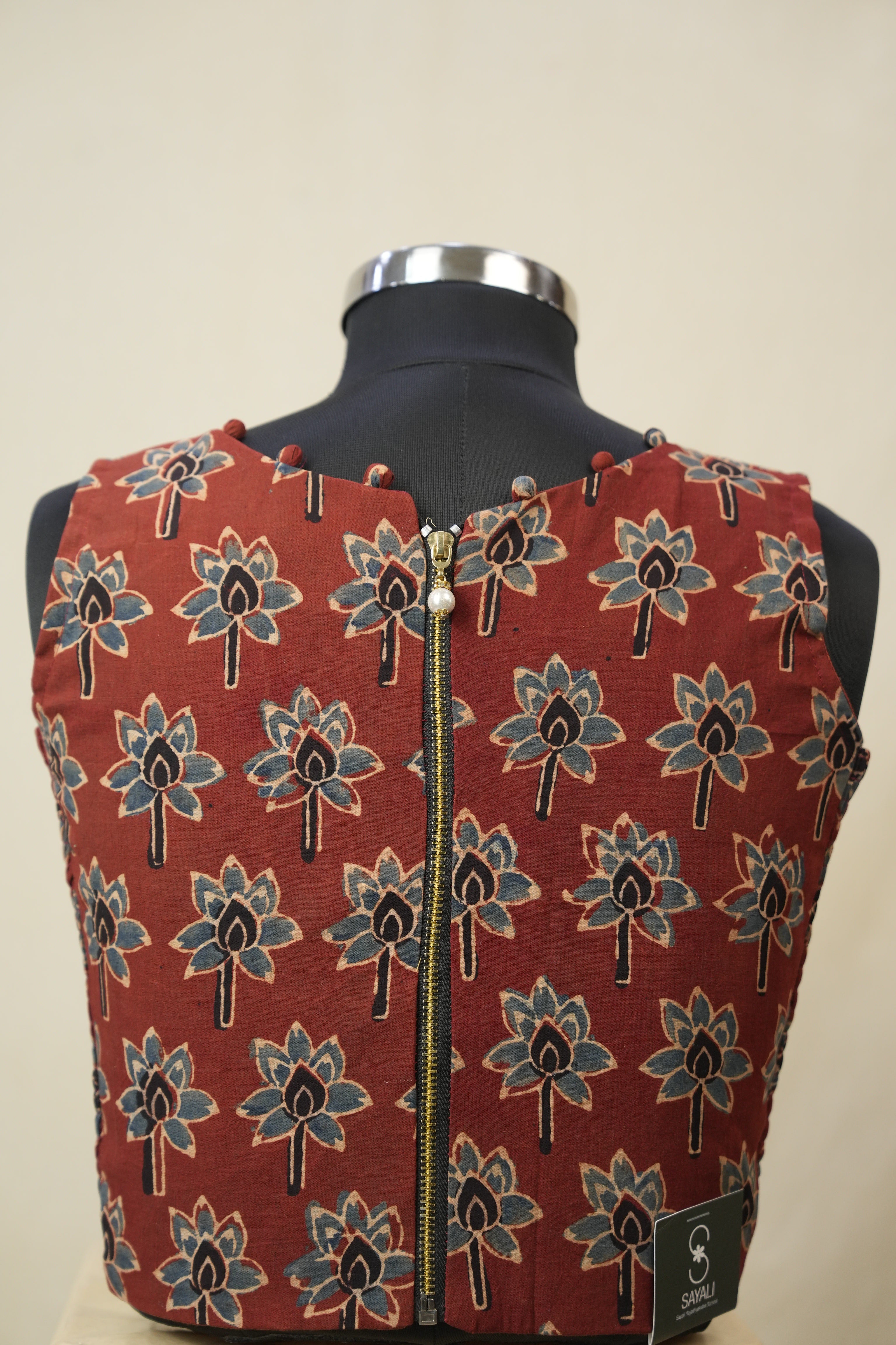 Maroon HBP V-Neck Ajrakh Cotton Blouse - SRMACB62