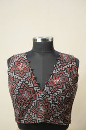 Black HBP V-Neck Ajrakh Cotton Blouse - SRBACB61