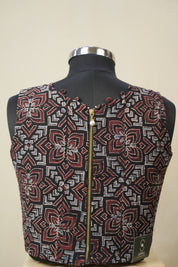 Black HBP V-Neck Ajrakh Cotton Blouse - SRBACB61