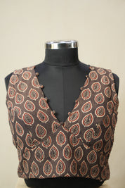 Brown HBP V-Neck Ajrakh Cotton Blouse - SRBACB58