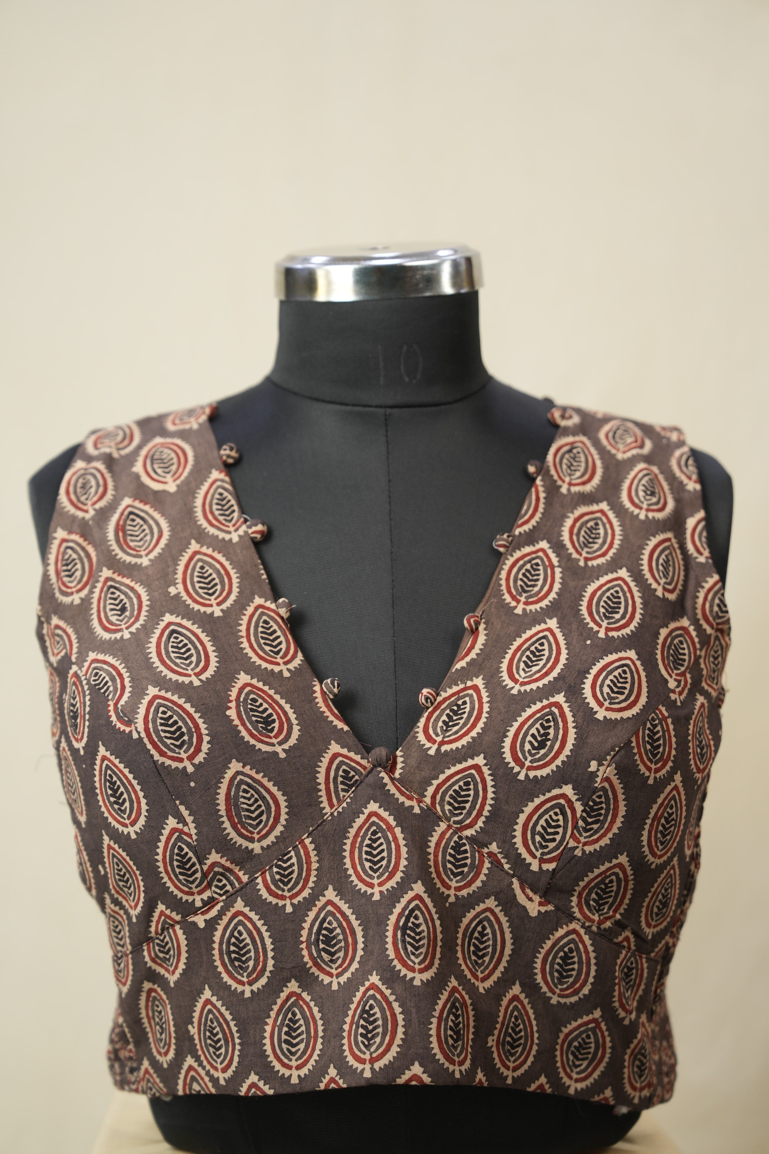Brown HBP V-Neck Ajrakh Cotton Blouse - SRBACB58