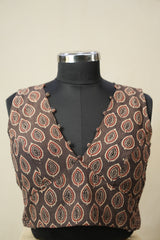 Brown HBP V-Neck Ajrakh Cotton Blouse - SRBACB58