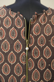 Brown HBP V-Neck Ajrakh Cotton Blouse - SRBACB58