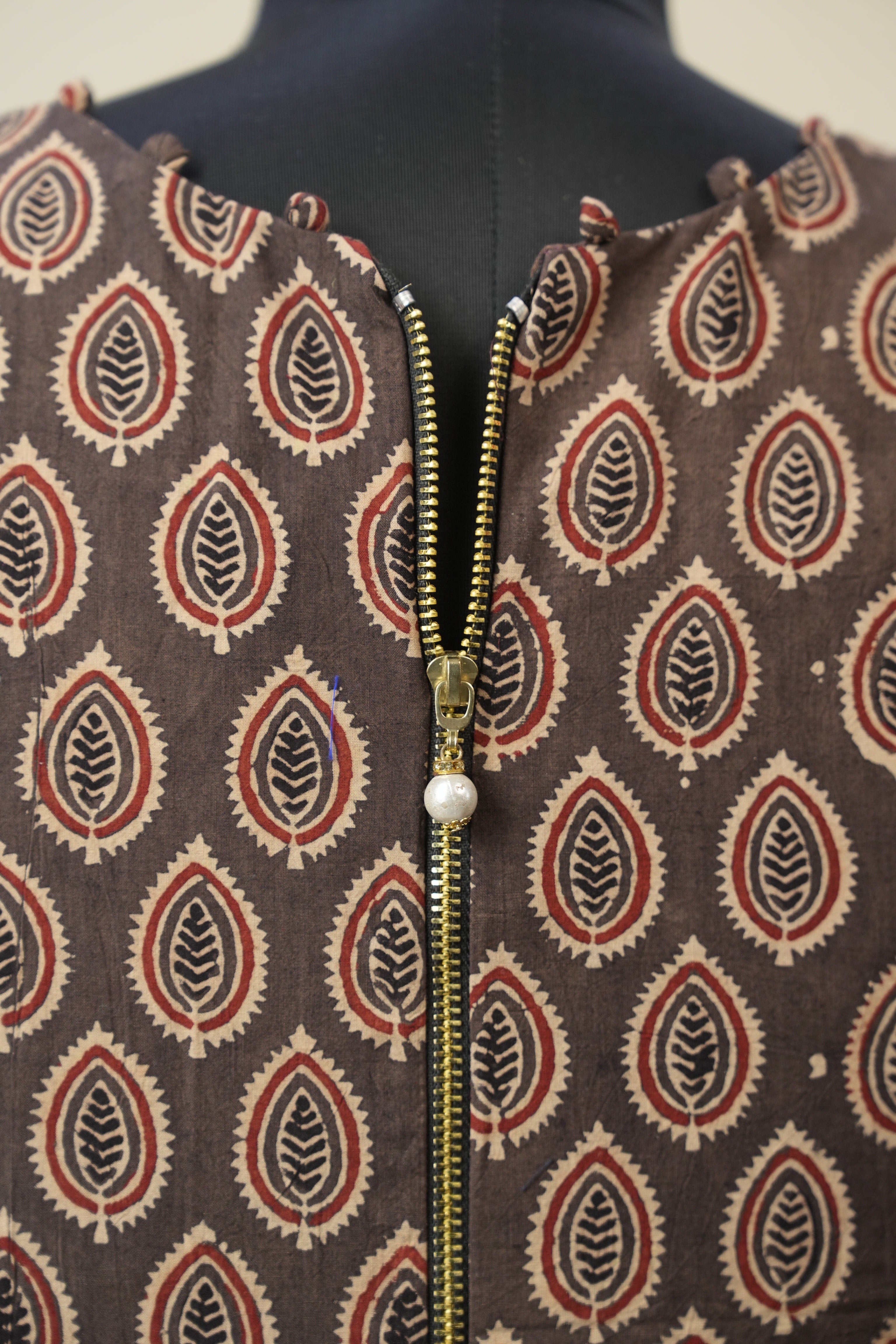 Brown HBP V-Neck Ajrakh Cotton Blouse - SRBACB58