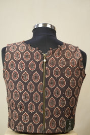 Brown HBP V-Neck Ajrakh Cotton Blouse - SRBACB58