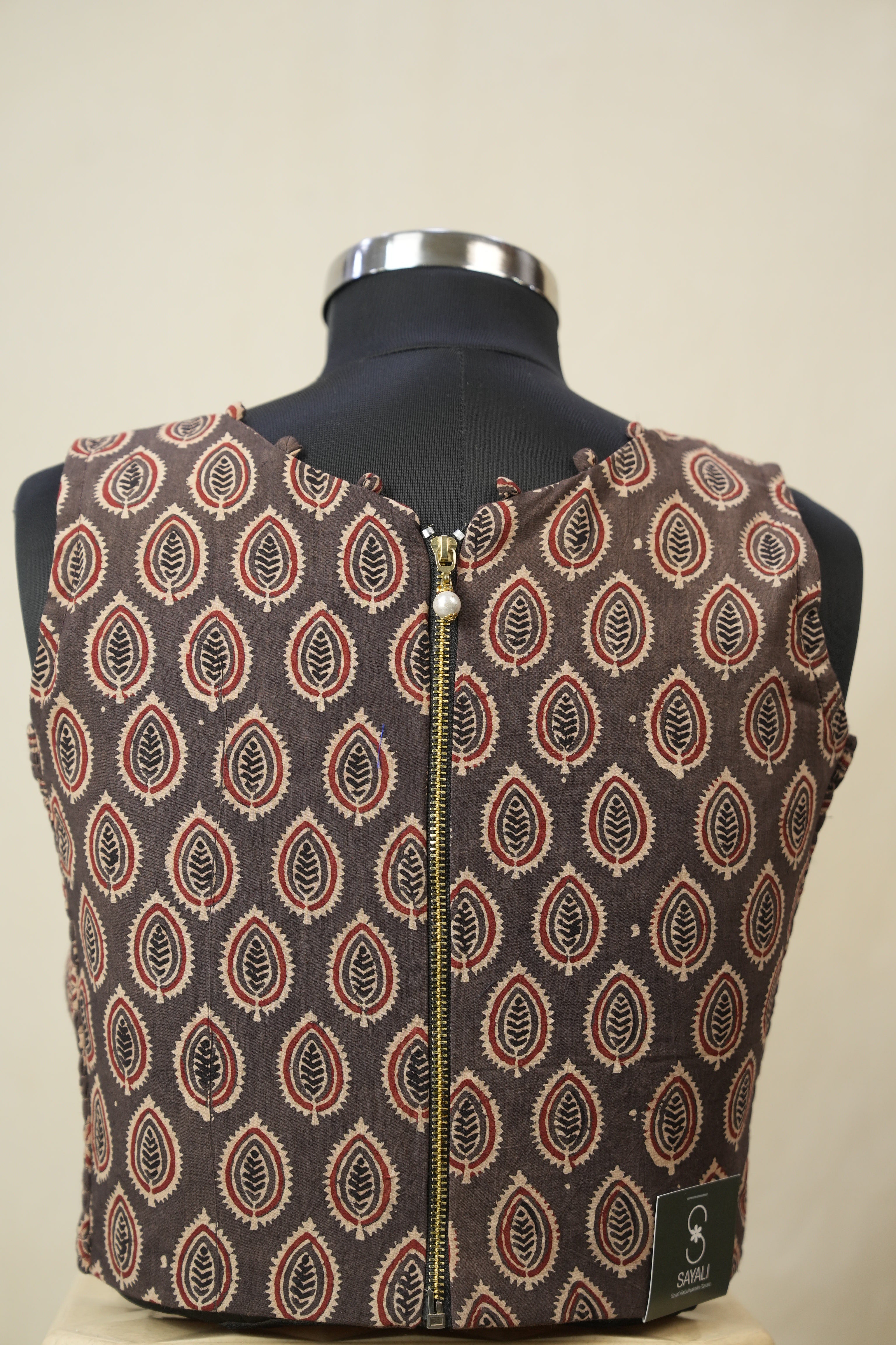 Brown HBP V-Neck Ajrakh Cotton Blouse - SRBACB58
