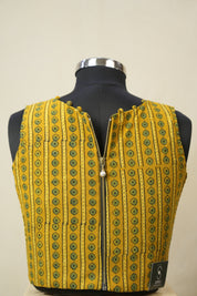 Mustard Yellow HBP V-Neck Ajrakh Cotton Blouse - SRMYACB57