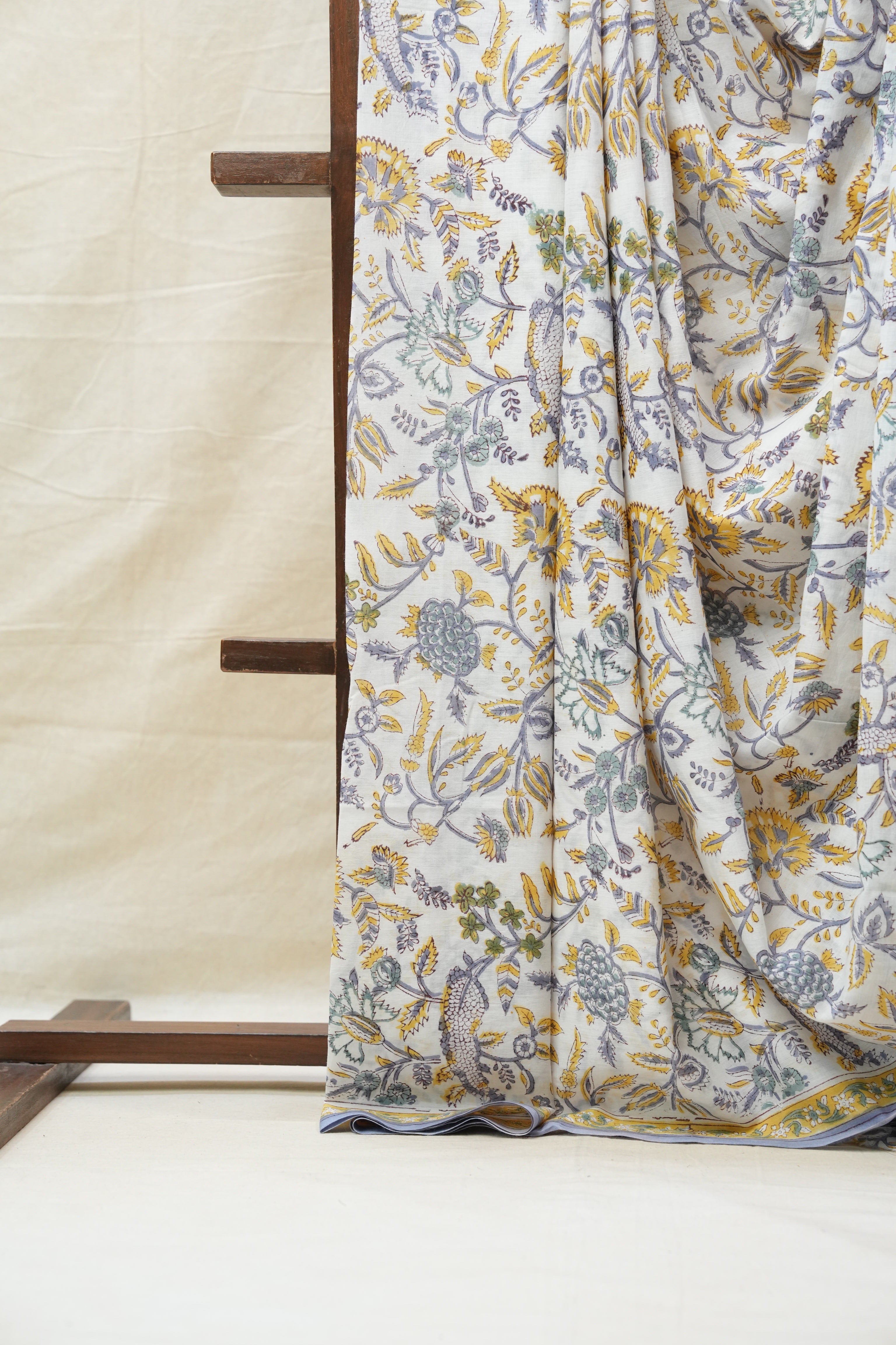 White HBP Cotton Saree - SRWCS2714