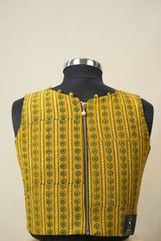 Mustard Yellow HBP V-Neck Ajrakh Cotton Blouse - SRMYACB57