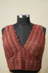 Maroon HBP V-Neck Ajrakh Cotton Blouse - SRMACB56