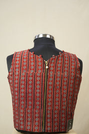Maroon HBP V-Neck Ajrakh Cotton Blouse - SRMACB56