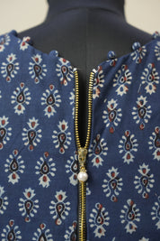 Blue HBP V-Neck Ajrakh Cotton Blouse - SRBACB55