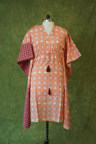 Peach Handblock Printed Kaftan Dress