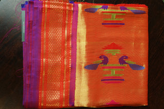 Mor Bangadi Silk Paithani Blouse Piece With Narali Border