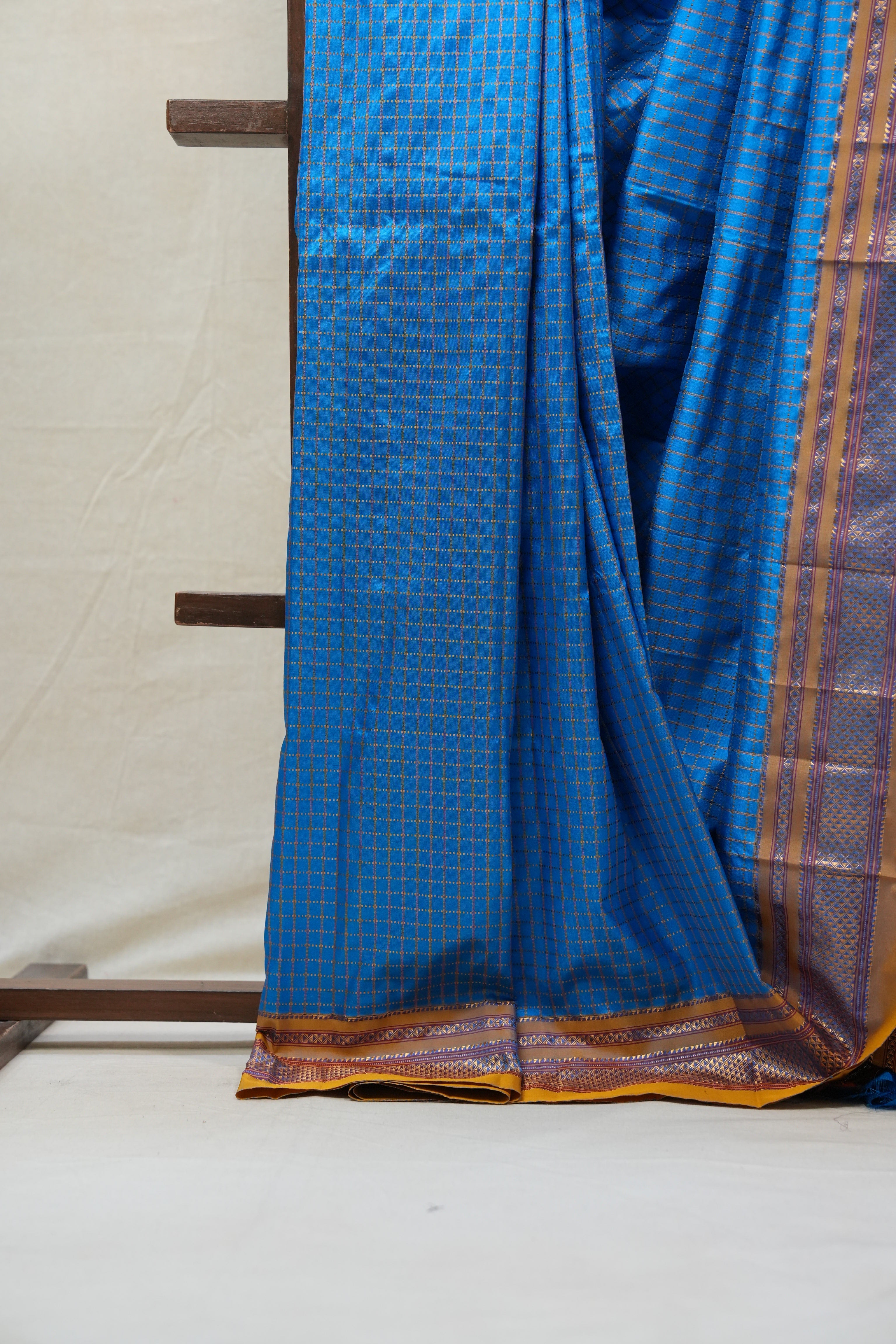 Blue Silk Ilkal Saree With Chikki Border  - SRBSIS151
