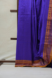Blue Silk Ilkal Saree With Chikki Border - SRBSIS169