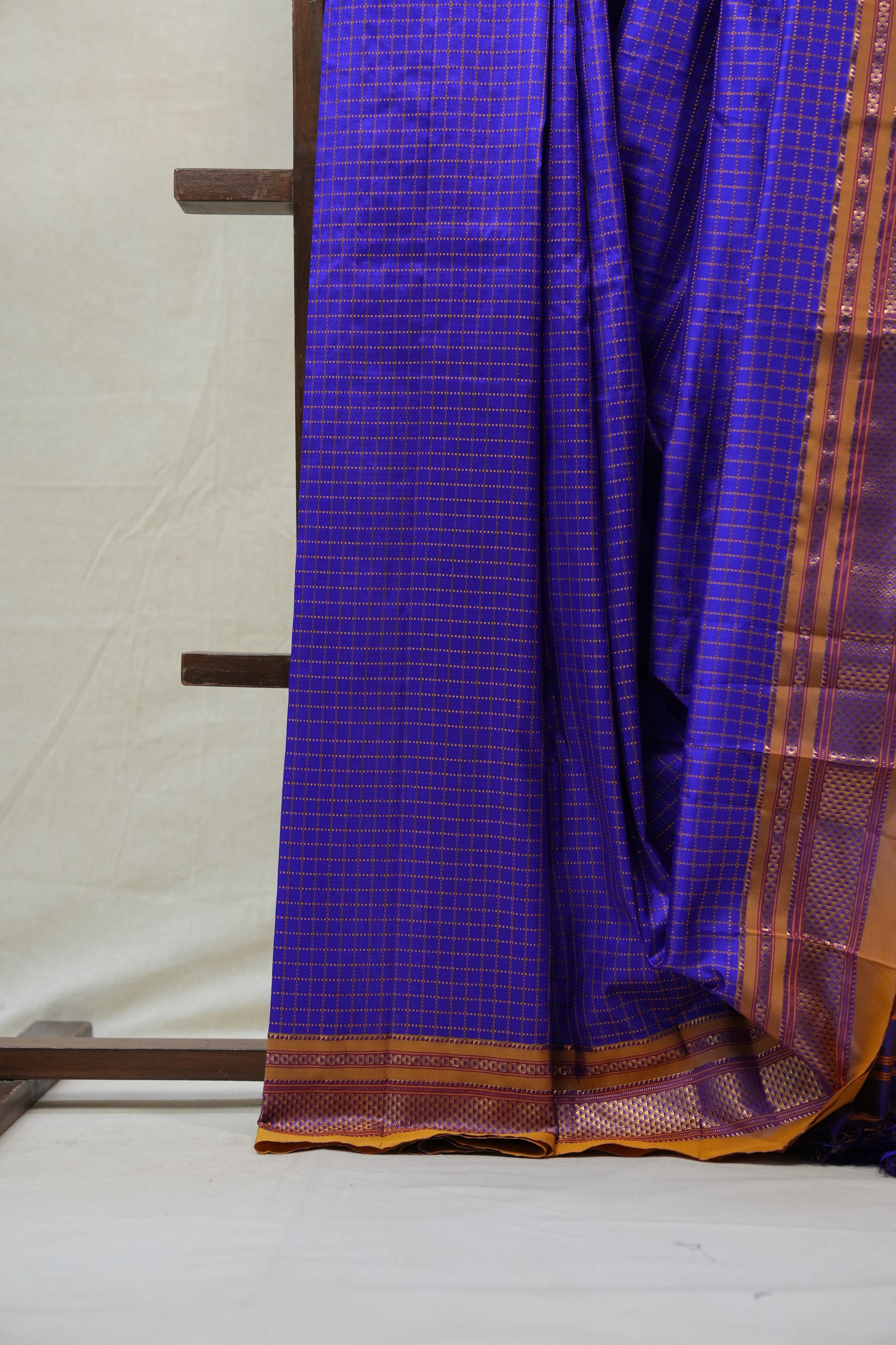 Blue Silk Ilkal Saree With Chikki Border - SRBSIS169