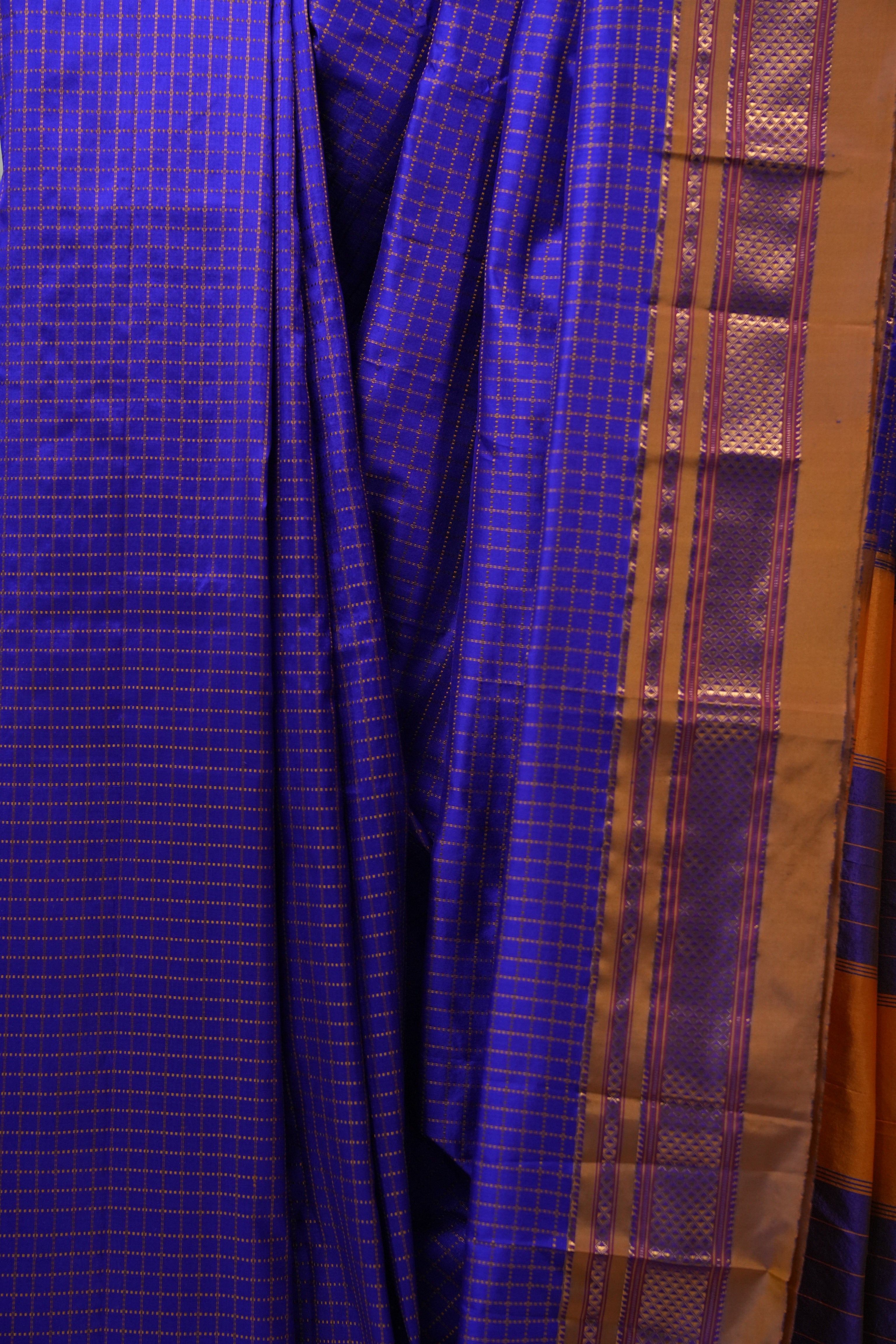 Blue Silk Ilkal Saree With Chikki Border - SRBSIS169
