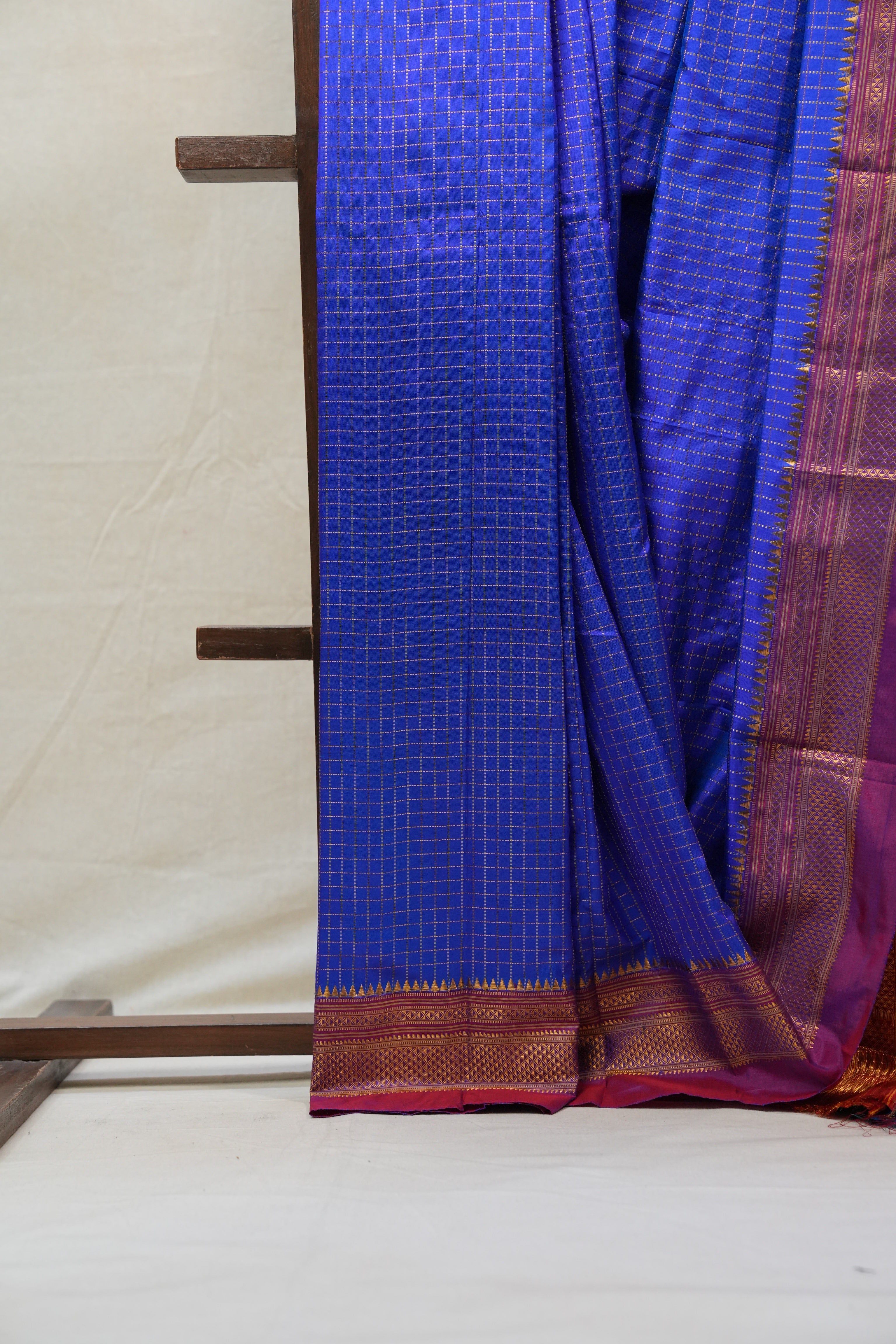 Blue Silk Ilkal Saree With Chikki Border - SRBSIS171