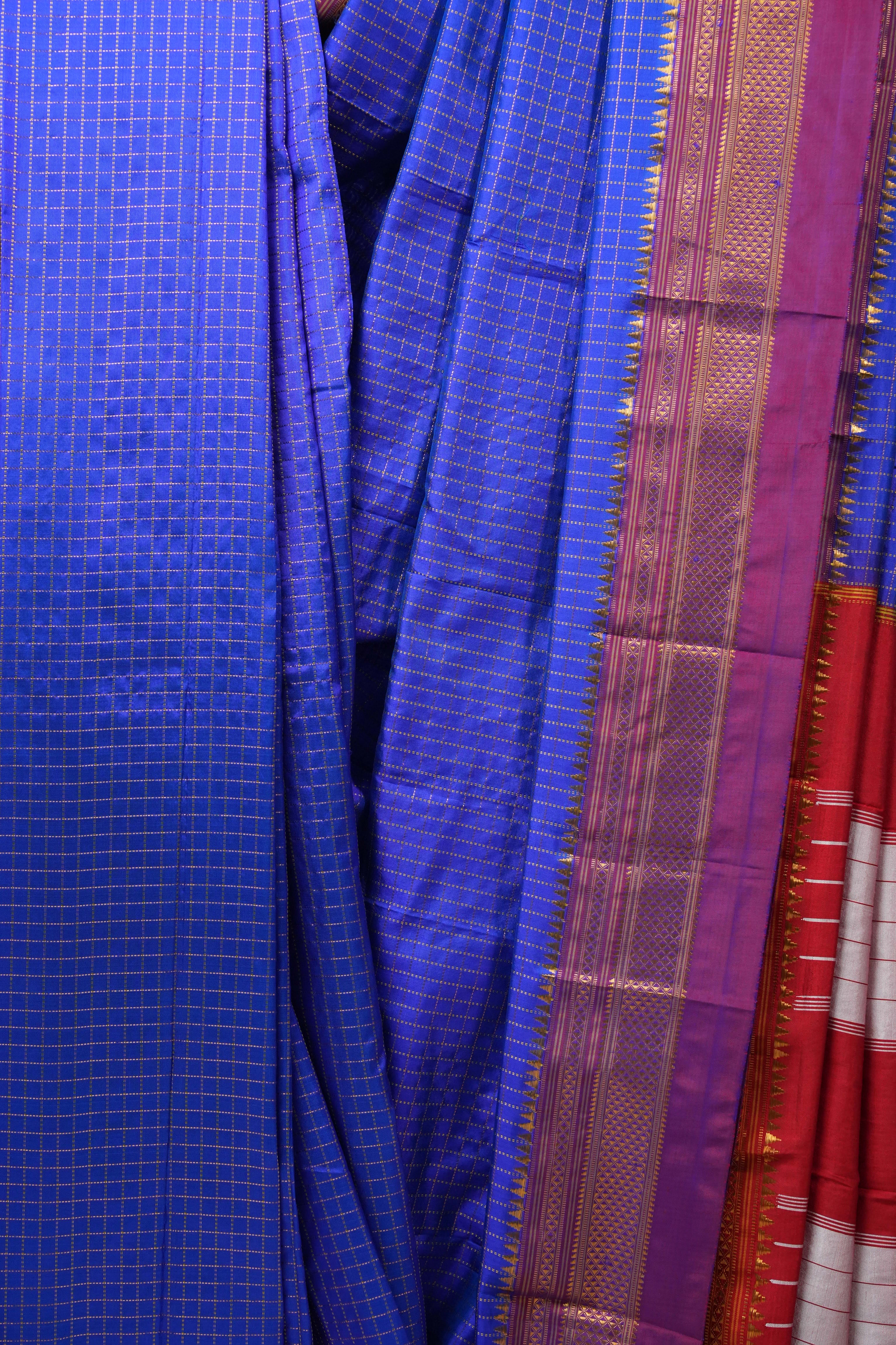 Blue Silk Ilkal Saree With Chikki Border - SRBSIS171