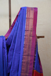 Blue Silk Ilkal Saree With Chikki Border - SRBSIS171