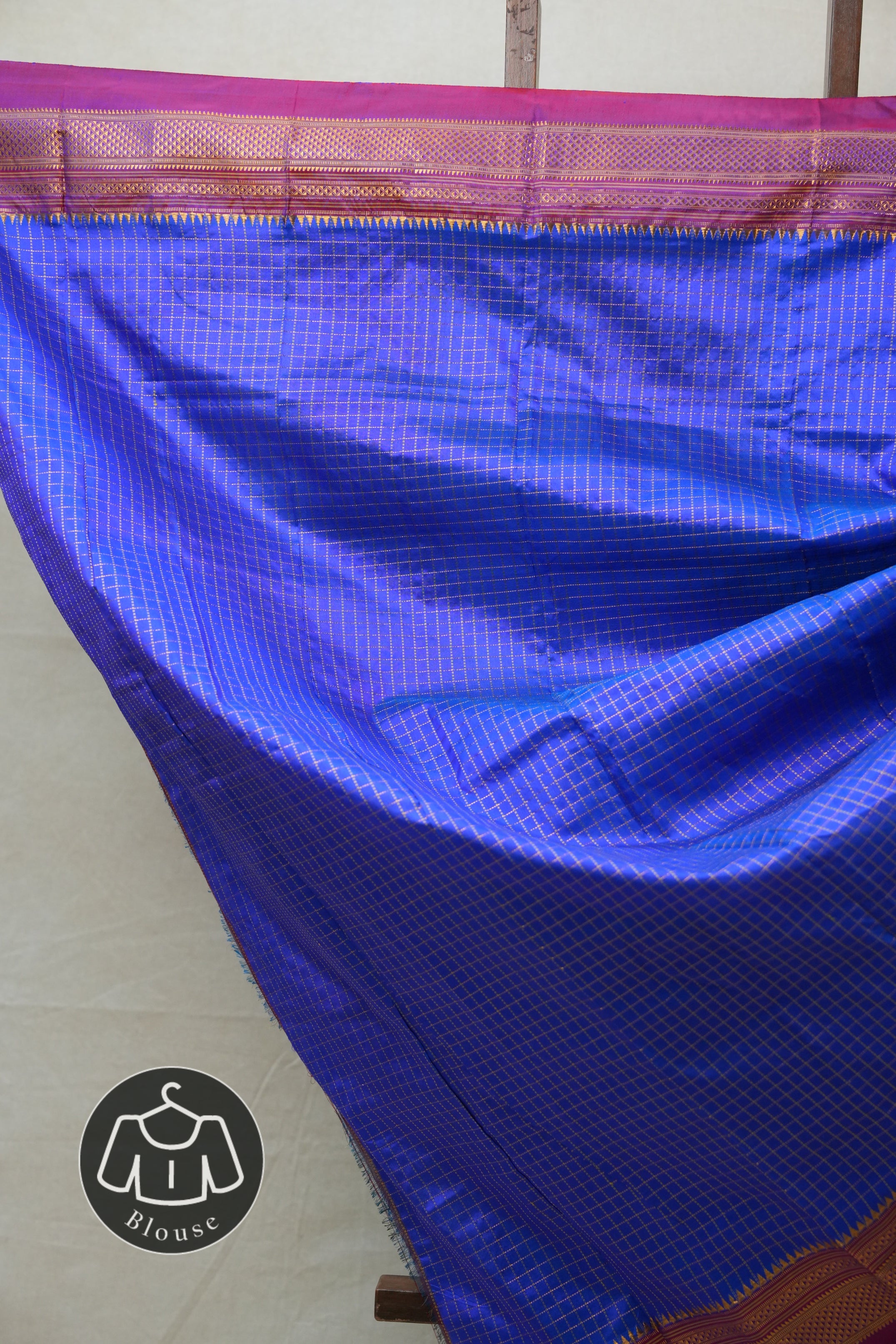 Blue Silk Ilkal Saree With Chikki Border - SRBSIS171