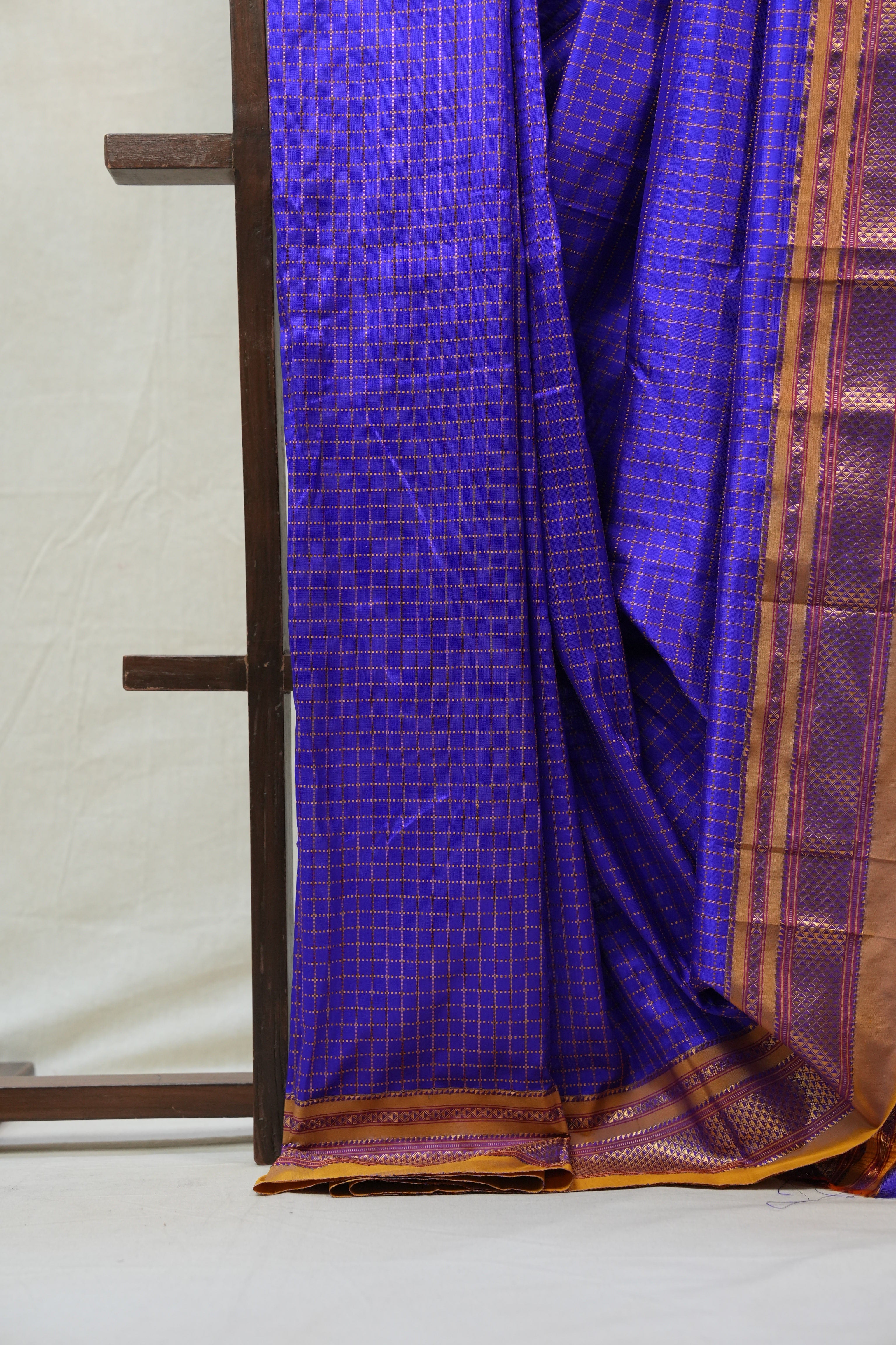 Blue Silk Ilkal Saree With Chikki Border - SRBSIS170